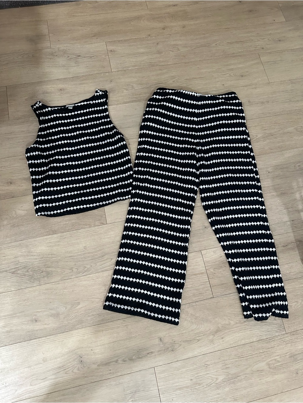 a new day Black and White Striped Wide-Leg Pants & Crop Top Set